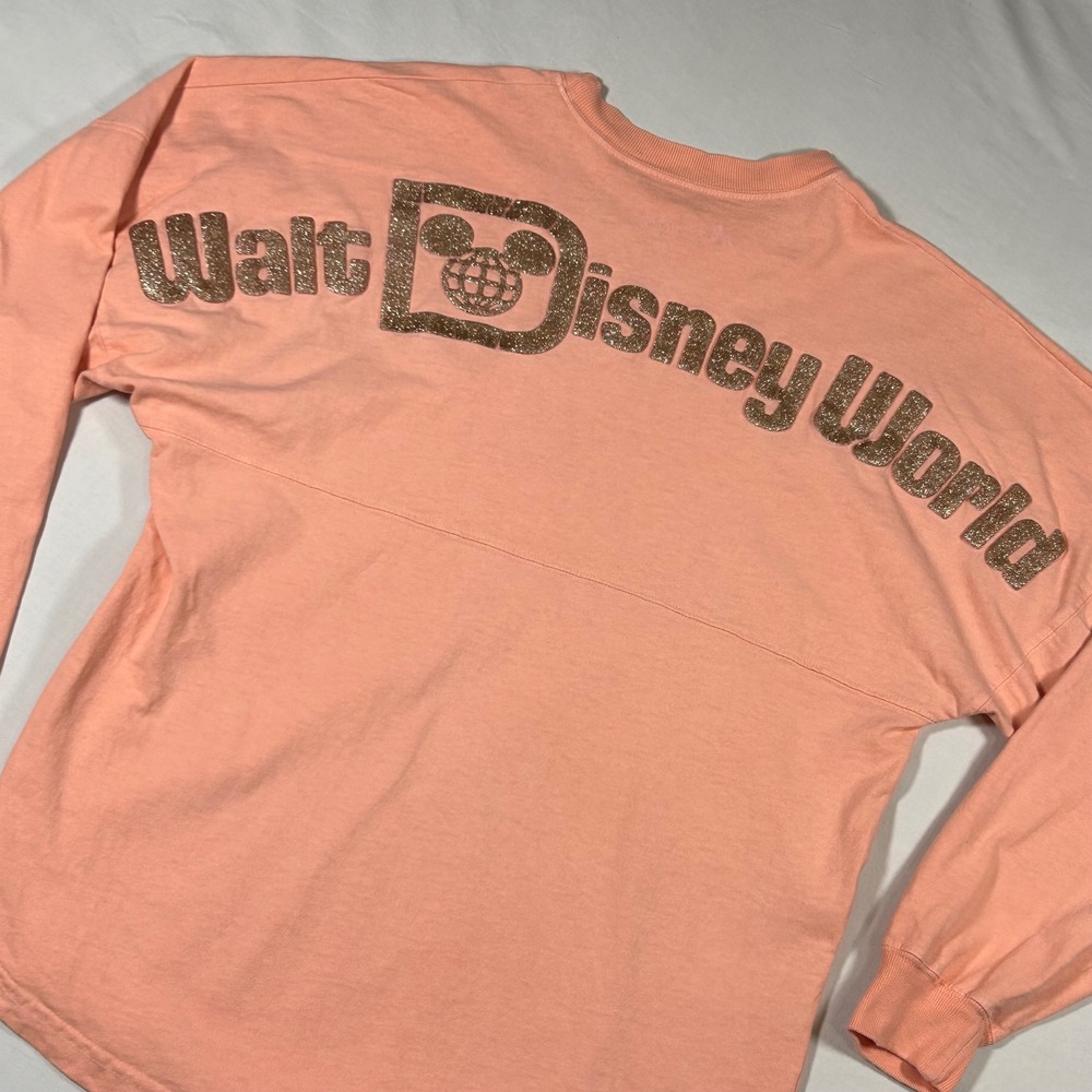Walt Disney World Est 1971 Spirit Jersey Peach Glitter Adult XS Long‎ Sleeve Top